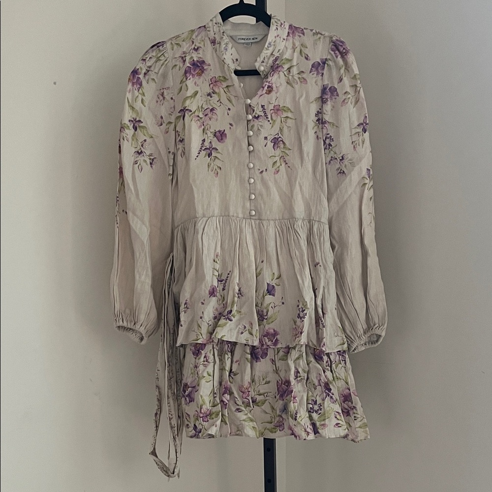 Forever New Floral Cream and Purple Dress